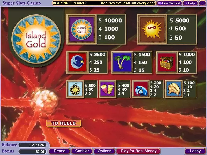 Info and Rules - Island Gold Vegas Technology Slots Game