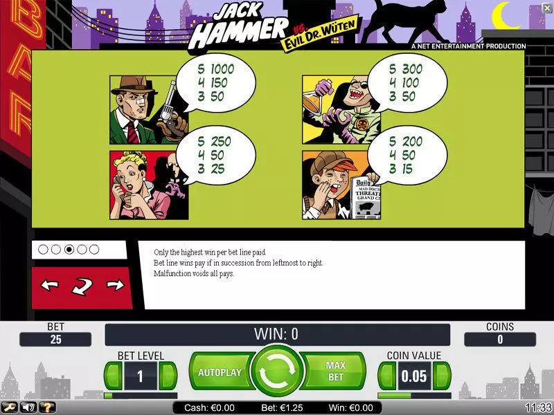 Info and Rules - Jack Hammer NetEnt Slots Game