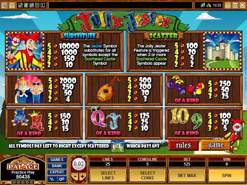 Info and Rules - Jolly Jester Microgaming Slots Game