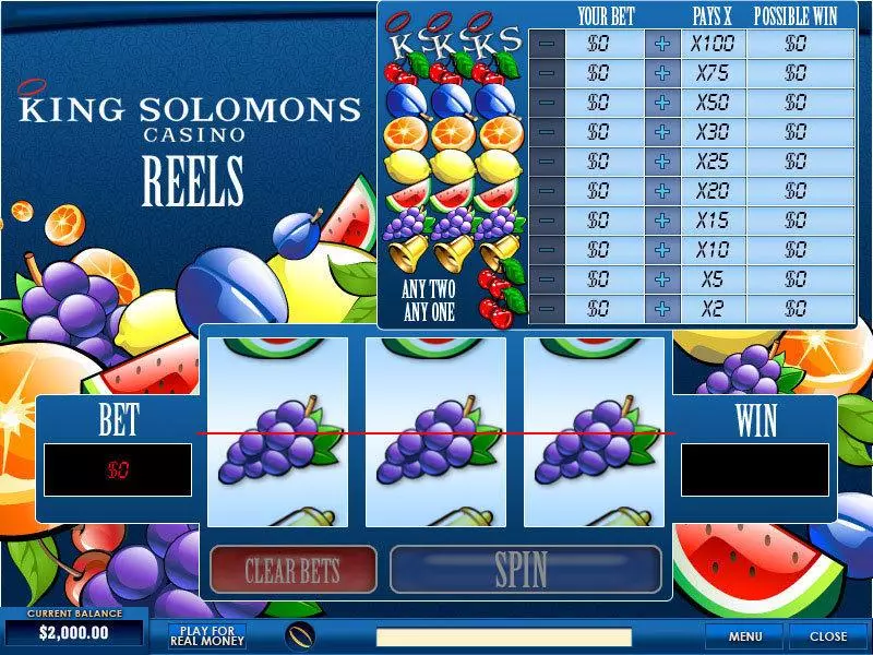 Main Screen Reels - King Solomons Reels PlayTech Slots Game