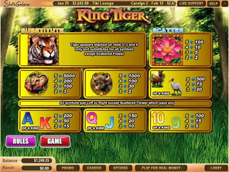 Info and Rules - King Tiger WGS Technology Slots Game