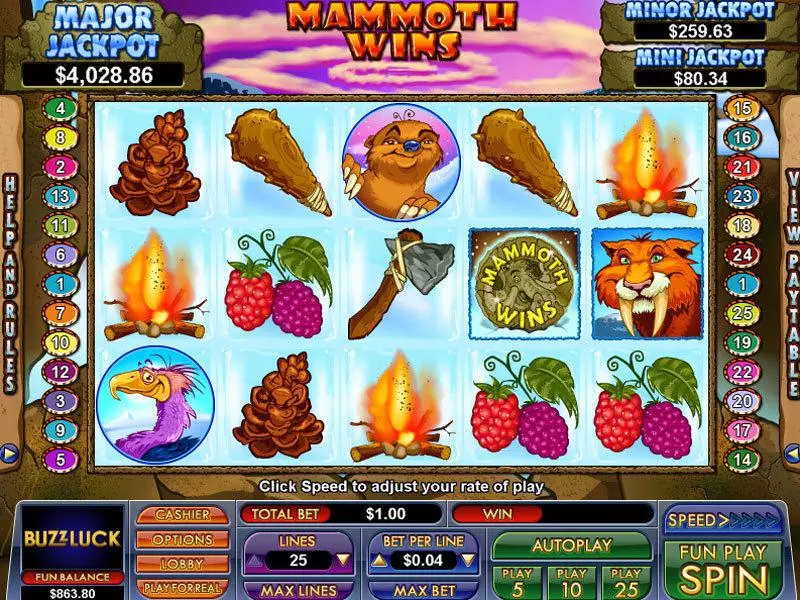 Main Screen Reels - Mammoth Wins NuWorks Slots Game
