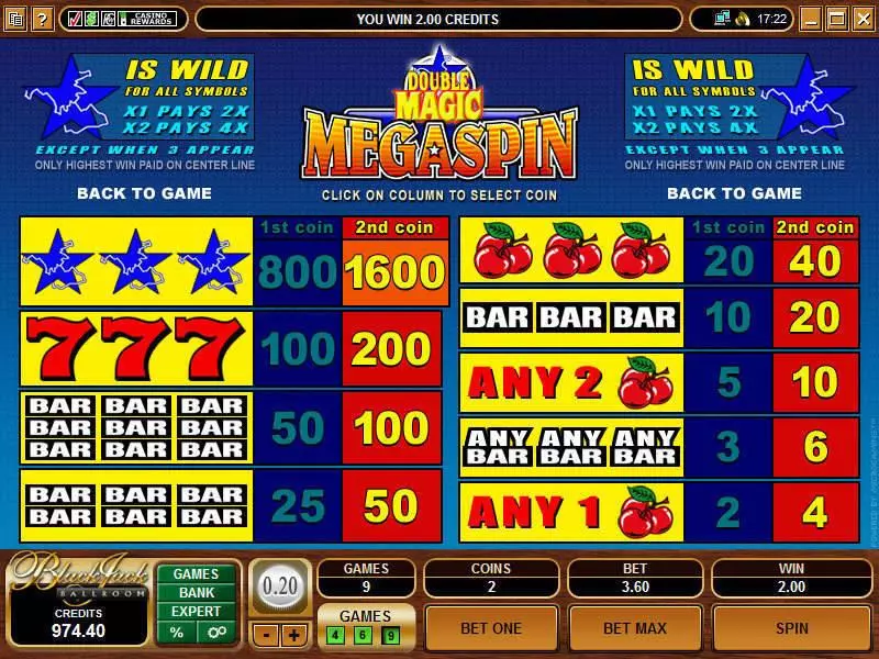 Info and Rules - Mega Spin - Double Magic Microgaming Slots Game