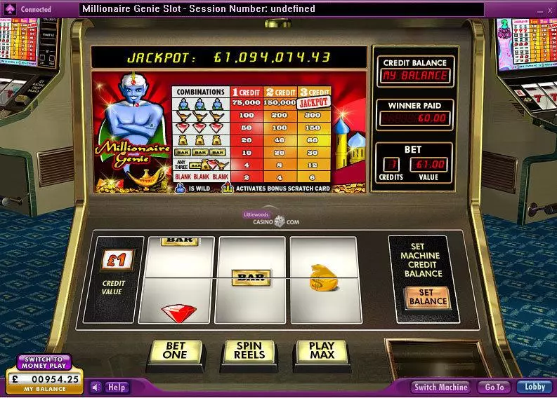 Main Screen Reels - Millionaire Genie 888 Slots Game