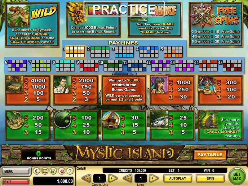 Info and Rules - Mystic Island GTECH Slots Game