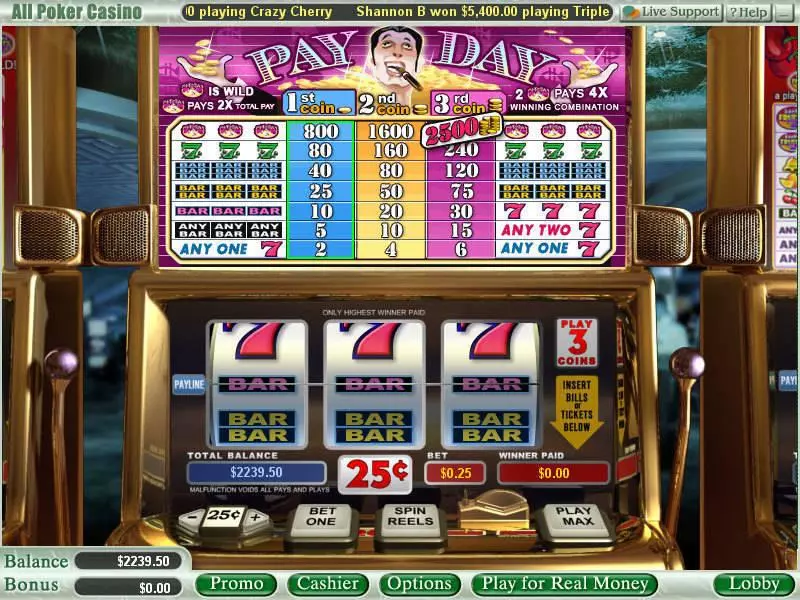Main Screen Reels - Pay Day WGS Technology Slots Game
