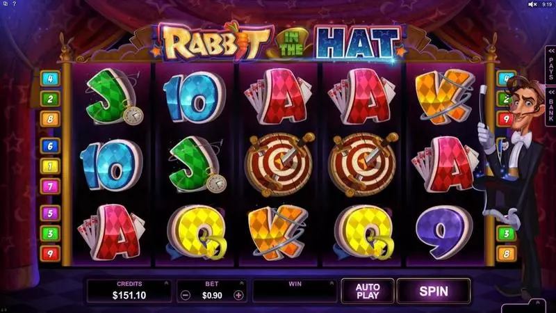 Main Screen Reels - Rabbit in the Hat Microgaming Slots Game