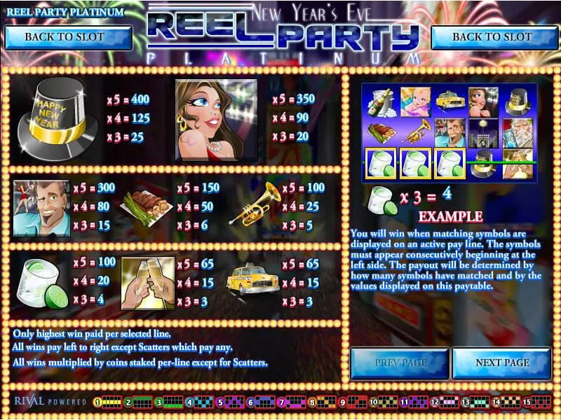 Info and Rules - Reel Party Platinum Rival Slots Game
