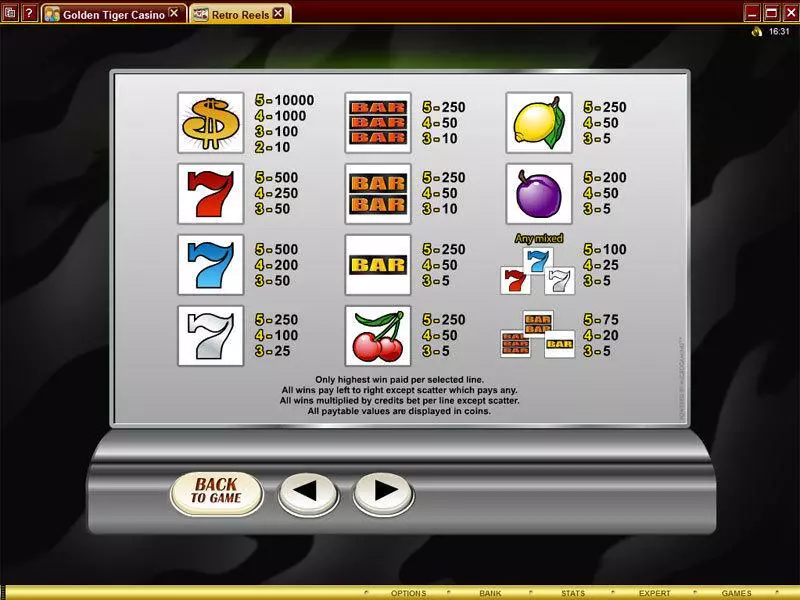 Info and Rules - Retro Reels Microgaming Slots Game