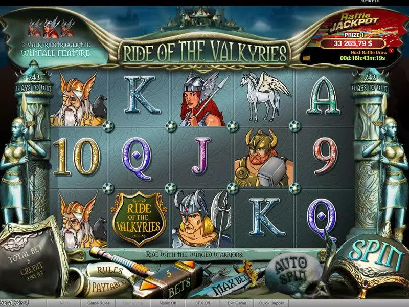 Main Screen Reels - Ride of the Valkyries Raffle bwin.party Slots Game