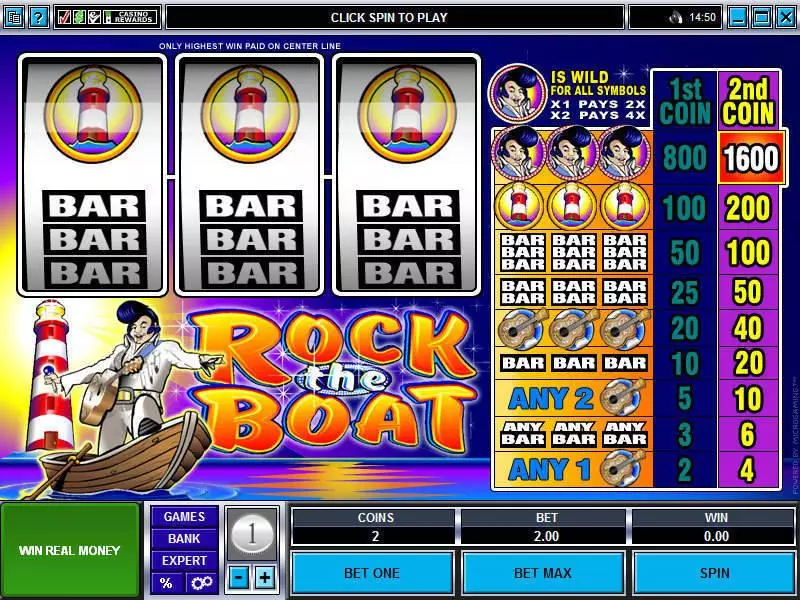 Main Screen Reels - Rock the Boat Microgaming Slots Game