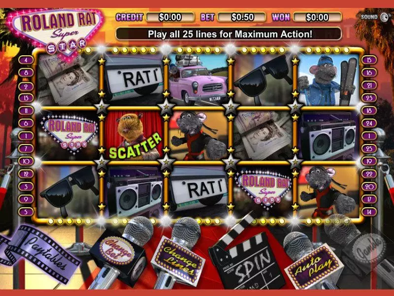 Main Screen Reels - Roland Rat Eyecon Slots Game