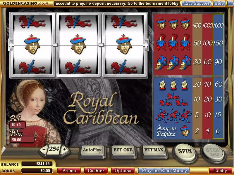 Main Screen Reels - Royal Caribbean WGS Technology Slots Game