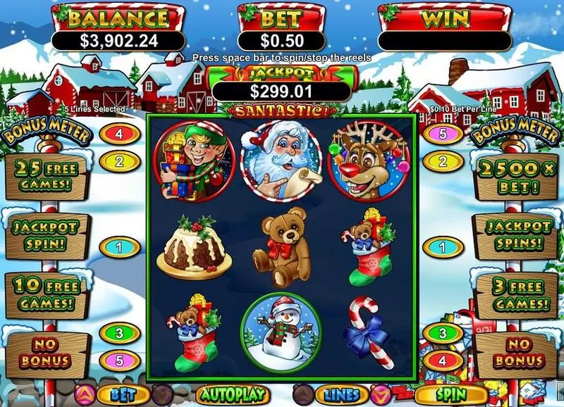 Main Screen Reels - Santastic! RTG Slots Game
