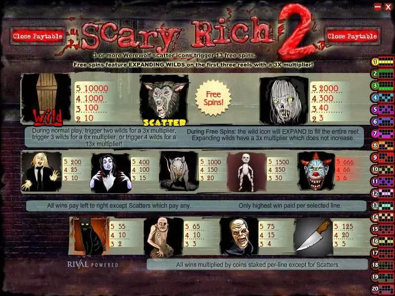 Info and Rules - Scary Rich 2 Rival Slots Game