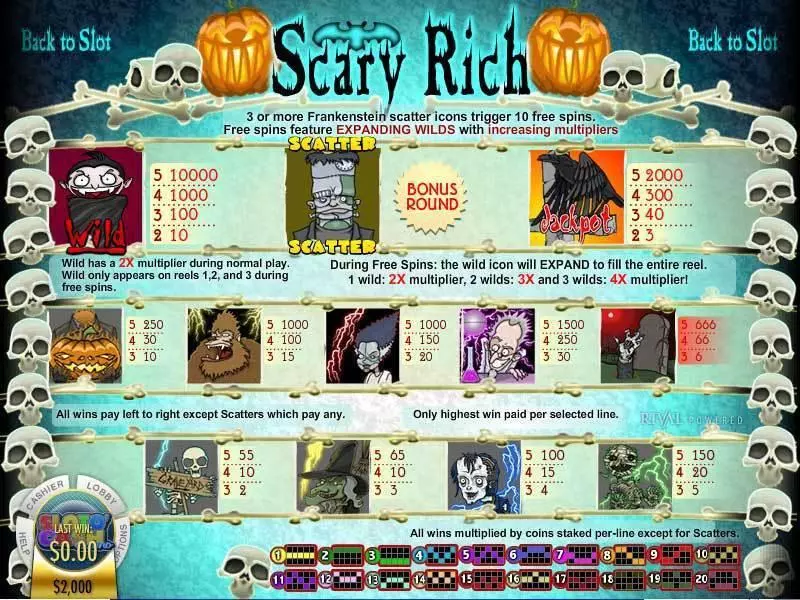 Info and Rules - Scary Rich Rival Slots Game