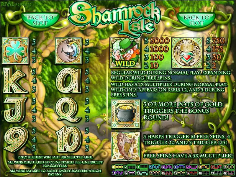 Info and Rules - Shamrock Isle Rival Slots Game