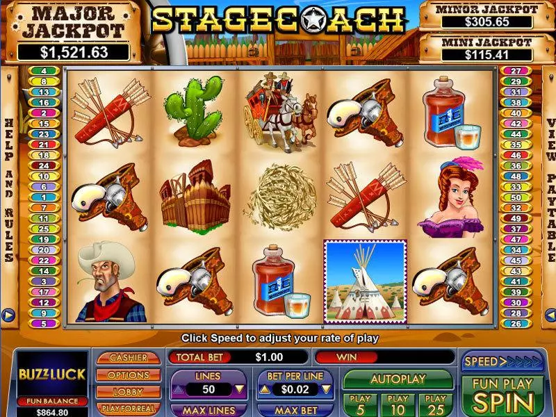 Main Screen Reels - Stagecoach NuWorks Slots Game