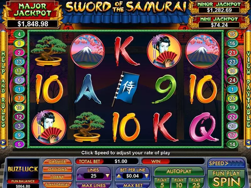 Main Screen Reels - Sword of the Samurai NuWorks Slots Game