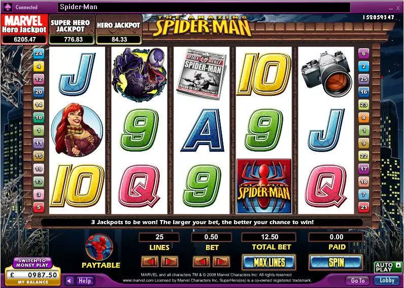 Main Screen Reels - The Amazing Spider-Man 888 Slots Game