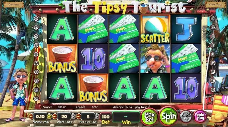 Introduction Screen - The Tipsy Tourist BetSoft Slots Game