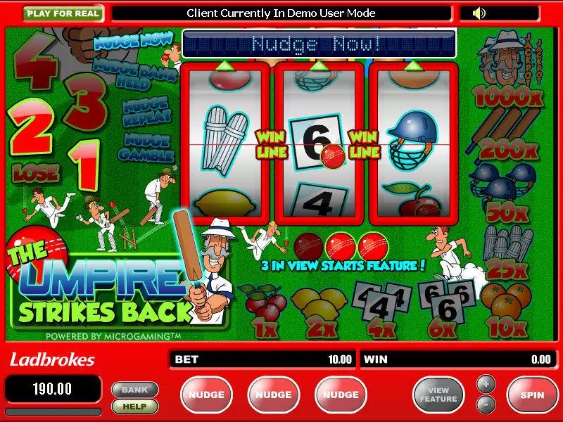Main Screen Reels - The Umpire Strikes Back Microgaming Slots Game