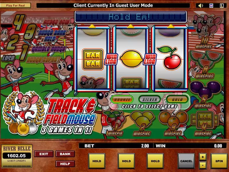 Main Screen Reels - Track and Fieldmouse Microgaming Slots Game