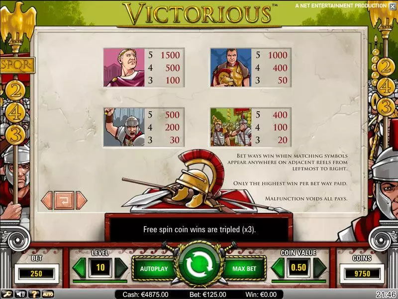 Info and Rules - Victorious NetEnt Slots Game