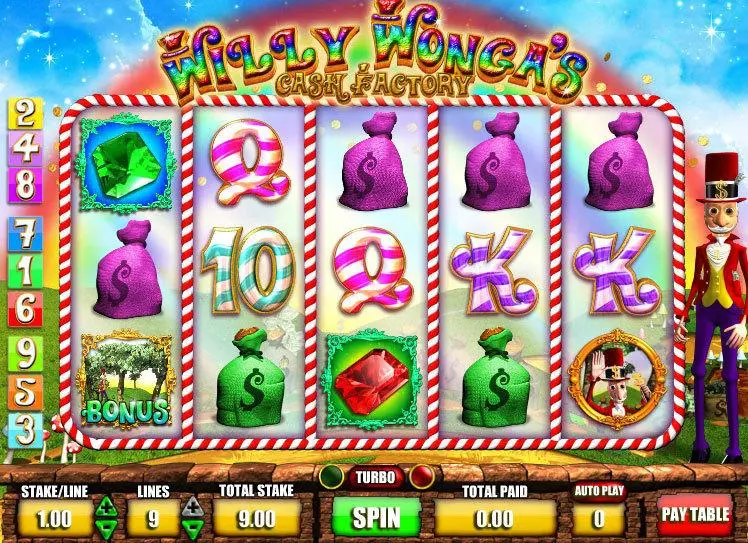 Main Screen Reels - Willy Wonga's Cash Factory Mazooma Slots Game